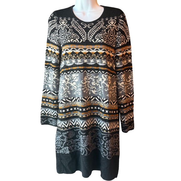Fuzzi by Jean Paul Gaultier Nordique Jacquard Knit Sweater Dress Black Multi S - Picture 1 of 7